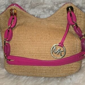 Michael Kors Pink and Tan Woven Shoulder Bag with Braided Straps